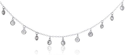 Sterling Silver Dangling Cubic Zirconia Choker Necklace Rhodium Plated 16" +2"