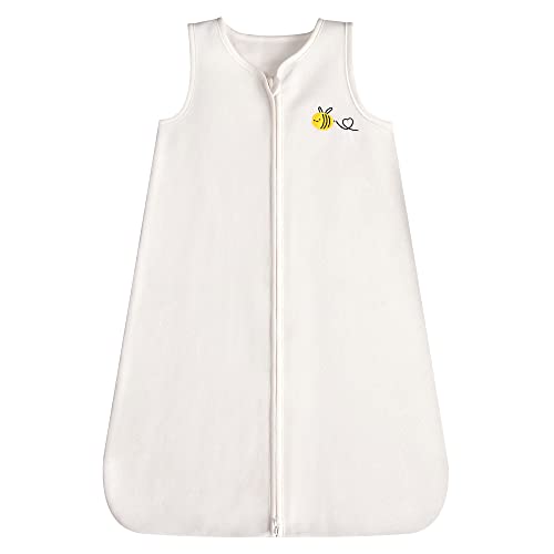 DAYSU Micro Fleece Baby Sleep Sack, Baby Sleeping Bag Sleeveless with Two-Way Zipper, Sleep Sack for Baby Unisex 12-18 Months, 1 Pack, Off-white Bee