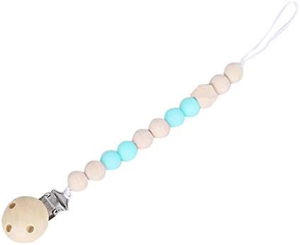 Infant Baby Pacifier Clips, Teether Soother Pacifier Chain Holders Silicone Dummy Clip Chewable Beads Teething Toy for Baby Shower Gift - BPA Free (Blue)