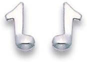 Heather Needham, Silver Quaver Note Music Stud Earrings - Flat - Size 8mm X 3mm