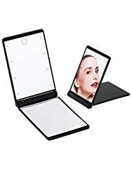 Neoyowo LED Makeup Mirror Foldable Button Battery Operated 8 Dimmable LEDs Lighted Cosmetic Mirror 1X & 2X Portable Compact Travel Mirror