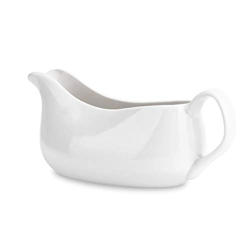 Nucookery Large 17 Oz Gravy Boat With Ergonomic Handle | White Fine Porcelain Saucier With Big Dripless Lip Spout | For Gravy, Warming Sauces, Salad Dressings, Milk, More | Microwave & Freezer Safe