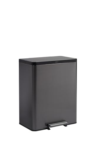 Rubbermaid Elite Dual Stream Step-On Mülleimer 60L Anthrazit Edelstahl – Abfall- und Recyclingbehälter mit Pedal und Farbtrennung, Leises Schließen fü