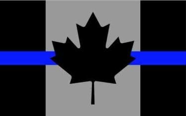 Subdued Canadian Flag Reflective Decal with Thin Blue Line 4"x2.5"