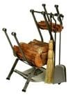 Enclume Front Loading Log Rack with Fireplace Tools, Hammered Steel