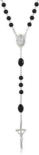 Symbols of Faith Unisex "Inspirations" Silver-Tone and Black Bead Papal Rosary, 24.5"