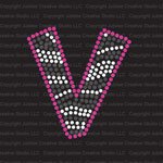 Zebra Letter V Iron On Rhinestone Crystals and Pink Rhinestud T-Shirt Transfer by Jubilee Rhinestones