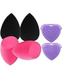 4pcs Makeup Sponge Blenders with 1Set Brush & Sponges Cleaner,Beauty Blending Buds for Liquid Foundation Cream and Powder,Durable and Soft,Multifunctional Cleaning