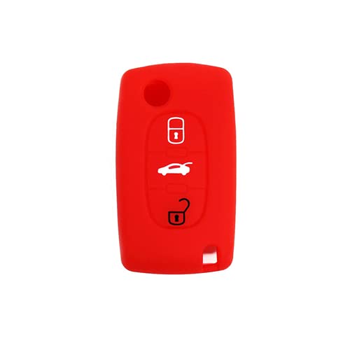 SALPIE Key Cover Shell Compatible with Citroen C2 C3 C4 C5 Picasso 2 Buttons Peugeot 107 206 207 307 308 406 407 407 Remote Control (Red 3 Buttons, Silicone Cover)
