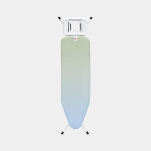 Brabantia - Ironing Board B – Solid Steam Iron Rest – Adjustable Height – Non-Slip Rubber Feet – 100% Fairtrade Cotton Cover with Foam Padding – Foldable – Soothing Sea – Size B (49 x 15 in)