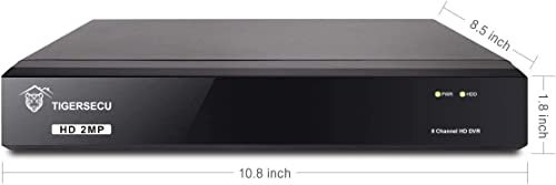 TIGERSECU Super HD 1080P 8 Channel DVR Security Recorder with 2TB Hard Drive, Hybrid 6-in-1 CCTV DVR Recorder Compatible with 2MP and 5MP TVI, AHD, CVI, CVBS, RS485 PTZ and IP Security Cameras