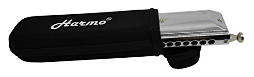 Harmo Harmonica Case for 16 Hole Chromatic Harmonica – Harmonica Storage & Carrying Hard Case – Zippered Display & Carry Pouch for Single Harmonica – Cleaning Cloth Included
