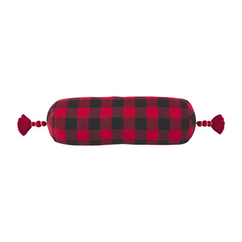 Mud Pie Buffalo Bolster Pillow, Red, 8" x 24"