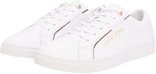 Tommy hilfiger tênis feminino cupsole tommy signature tênis, branco (branco), 36 eu
