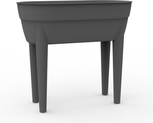 EDA - Fioriera alta Osaka 48 L - Zona ritenzione idrica - Piedi con tappo di scarico - Barra metallica di rinforzo - 77,1 x 37,6 x 68 cm - Grigio Antracite
