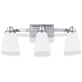 LUMIVERT 3-Light Chrome Vanity Light Fixture | Contemporary Wall Mount Bar with Satin Opal Glass Shades | UL Certified for Da