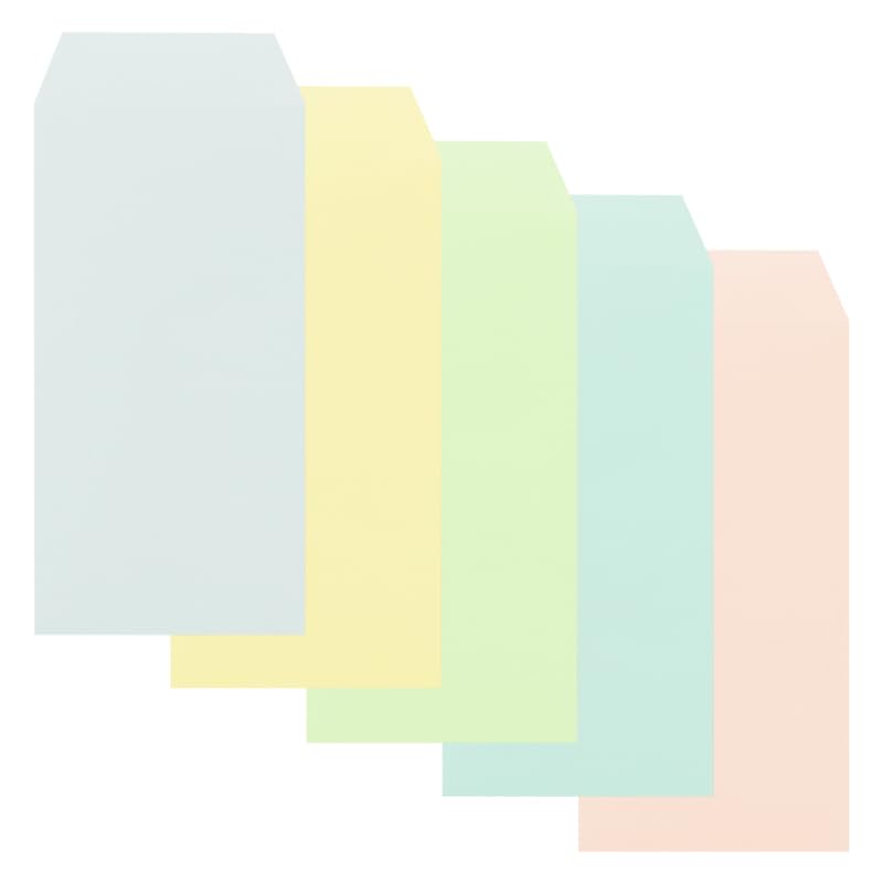 カラー封筒 5色 50枚 現金封筒サイズ 95x185mm 無地封筒 の商品画像