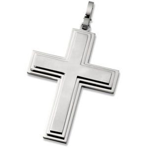 Stainless Steel Tri-Level Cross Pendant. 