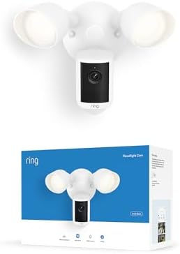 Videocamera con proiettori (Floodlight Cam), alimentazione via cavo(ultimo modello),video 2K, zoom avanzato 6x, proiettori ultraluminosi,prova gratuita di 30 giorni del piano di abbonamento Ring