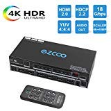 EZCOO HDMI 2.0 Matrix 4x2 4K 60Hz 4:4:4 18Gbps HDR Dolby Vision HDCP 2.2, Audio Breakout SPDIF Optical 5.1CH, Support HDMI Scaler 4K 1080P Work Together, with Firmware Upgrade