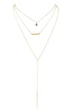 Boosic Beautiful Crystal Chain Beaded Metal Bar Pendant Lariat Necklace Gold