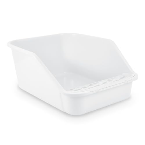 LoopTime Large Cat Litter Box with High Sides,Cat Litter Pan for Indoor Big Cats,Open Top High Wall Kitty Litter Box with Low Entry for Kitten & Senior Cat,Easy to Clean,Anti-Splashing (White) at Amazon