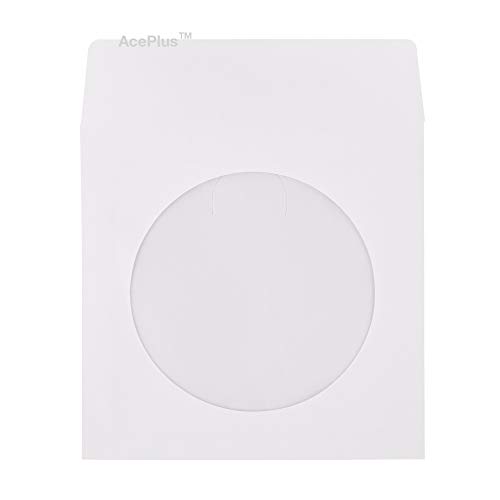 AcePlus 100 Mini White Paper Sleeves for Mini Disc - Envelopes with Sleeves with Clear Window and Flap
