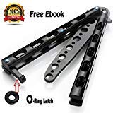 Anlado Balisong Butterfly Knife Trainer Practice with O-Ring Latch - Enhanced Version - Black Metal Steel - no Offensive Blade - for Beginner, Children, Butterfly Knives Lover and More