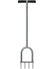 Walensee Lawn Spike Aerator, T-Handle, Manual Dethatching and Soil Aerating Tool with Four Iron Spikes, 35.5 Inches, Grey