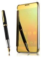 BCIT Samsung Galaxy C9 Pro case - Luxury Elegant Glitter Smart Flip Ultra Slim View Electroplated Mirror Hard Clear Transparent Case Cover for Samsung Galaxy C9 Pro - Gold