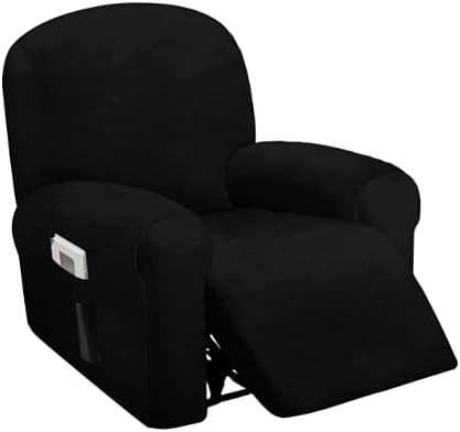 Slipcovers - ULTICOR 4-Piece, 1 Seat Recliner Cover, Velvet Stretch Reclining Chair Covers for 1 Cushion Reclining Sofa, Single Seat Recliner Couch Cover, Thick, Very Soft, Machine Washable (Black)