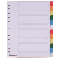 Polypropylene Punched Dividers A4 Extra Wide 12 Part Colour Tabs