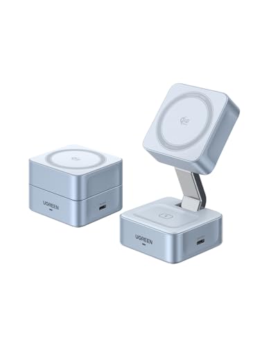 UGREEN MagFlow 2-in-1 MagSafe Ladegerät 25W, Qi2 zertifizierte kabellose Ladestation, 70° neigbar und reisefreundlich, für iPhone 16-17-Serie, AirPods
