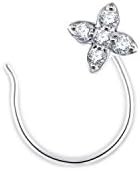 Panache Exports 0.06 ct Round Cut Cubic Zirconia Flower Nose Pin Stud 925 Sterling Silver