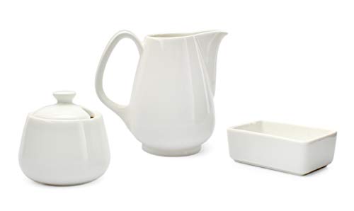 Darware Zucker- und Milchkännchen-Set - 3-teiliges Set mit Sahnekrug, Zuckerdose, Süßstoff-Paket-Halter, weißes Keramik…