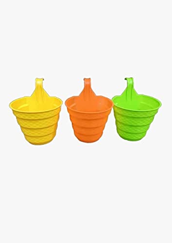 K Mart Hook Planters for Plants Railing Flower Pots, Balcony Railing Vertical Hanging for Home Gardening, Unbreakable ( Pack of 3 Pc)