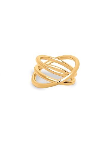 SINGULARU - Trinity Ring. Messing mit 18 Kt Vergoldeter Beschichtung. Schmuck für Damen. Größe 18.