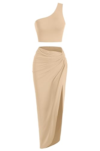 ZAFUL Women’s 2 Pieces Skirt with Crop Tank, High-Slit Twist Skirt Set Bodycon Dress for Party Club Nightout Cocktail