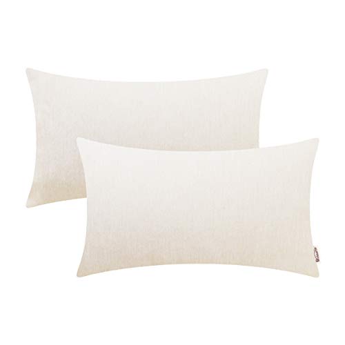 BRAWARMThrow Pillow Covers 12x20 Inches - Cream Chenille Lumbar Pillow Covers Pack of 2, Solid Dyed Soft Chenille Pillow Cases for Couch Sofa Bed Home Decoration
