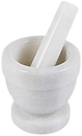 JEmarble Mortar and Pestle Set 4x4 inch, Natural Stone Surface Polished for Easy Cleaning, Heavy/Durable/Elegant (White)