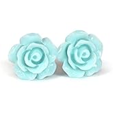 Pretty Smart Titanium Post Rose Earrings Hypoallergenic (10mm, Pale Blue)