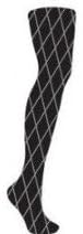 Women's Printed (Classic Print) Footed Tights, One Size 4'10" - 5'9" (Black/Grey - Argyle)