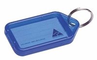 Kevron 56x30mm Blue Key Tags with Labels Pack of 100 in Display Box for Identification, Security, Luggage, Pet Names, Memory Sticks, Home & Office — image 1