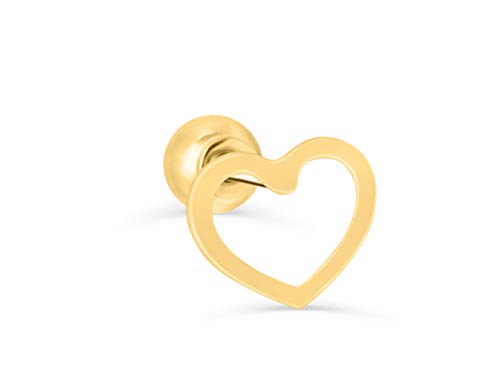14K Solid Gold 5mm Jewelry Open Line Candy Dainty Love Heart Ear Studs Post Ball Earring Piercing For Women Sensitive Ears