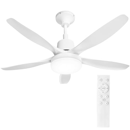 Ventilador Techo con Luz LED 76cm, Aspas Delgadas Silenciosas, Motor DC, 4 Velocidades Mando Distancia Temporizador, Luz 3CCT 18W, Fácil Instalación, para Dormitorios Pequeños 7-14m², Blanco Mate