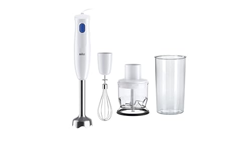 Braun MQ10.202M MultiQuick1 MINIPIMER CON 5 ANNI DI ASSISTENZA, Frullatore ad immersione extra leggero con base in acciaio inox e sistema EasyTwist, 3 ACCESSORI, 450 Watt, Bianco
