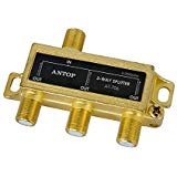 ANTOP Low-Loss 3 Way Coaxial Splitter for TV Antenna and Satellite 18K Gold-Plated Chassis 2GHz - 5-2050MHz All Port DC Power Passing