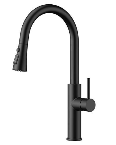 FORIOUS Wasserhahn Küche Schwarz, Küchenarmatur Ausziehbar, Zwei Sprühfunktione, 360° Schwenkbar Edelstahl,Einhebelmischer für Kalt und Warmwasser Mis