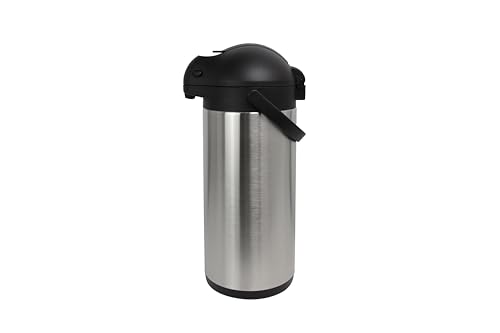 METRO Professional Airpot Pumpkanne, 5L, Edelstahl, Isolierkanne mit Zapfhahn, hält 12h heiß & 24h kalt, schwenkbarer Griff, Abnehmbarer Deckel, Silbe