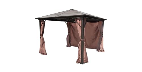 Pavillon mit Vorhängen Braun Gartenbauten Pavillons und Partyzelte stabil Aluminium 300 x 300 cm – Bild 6